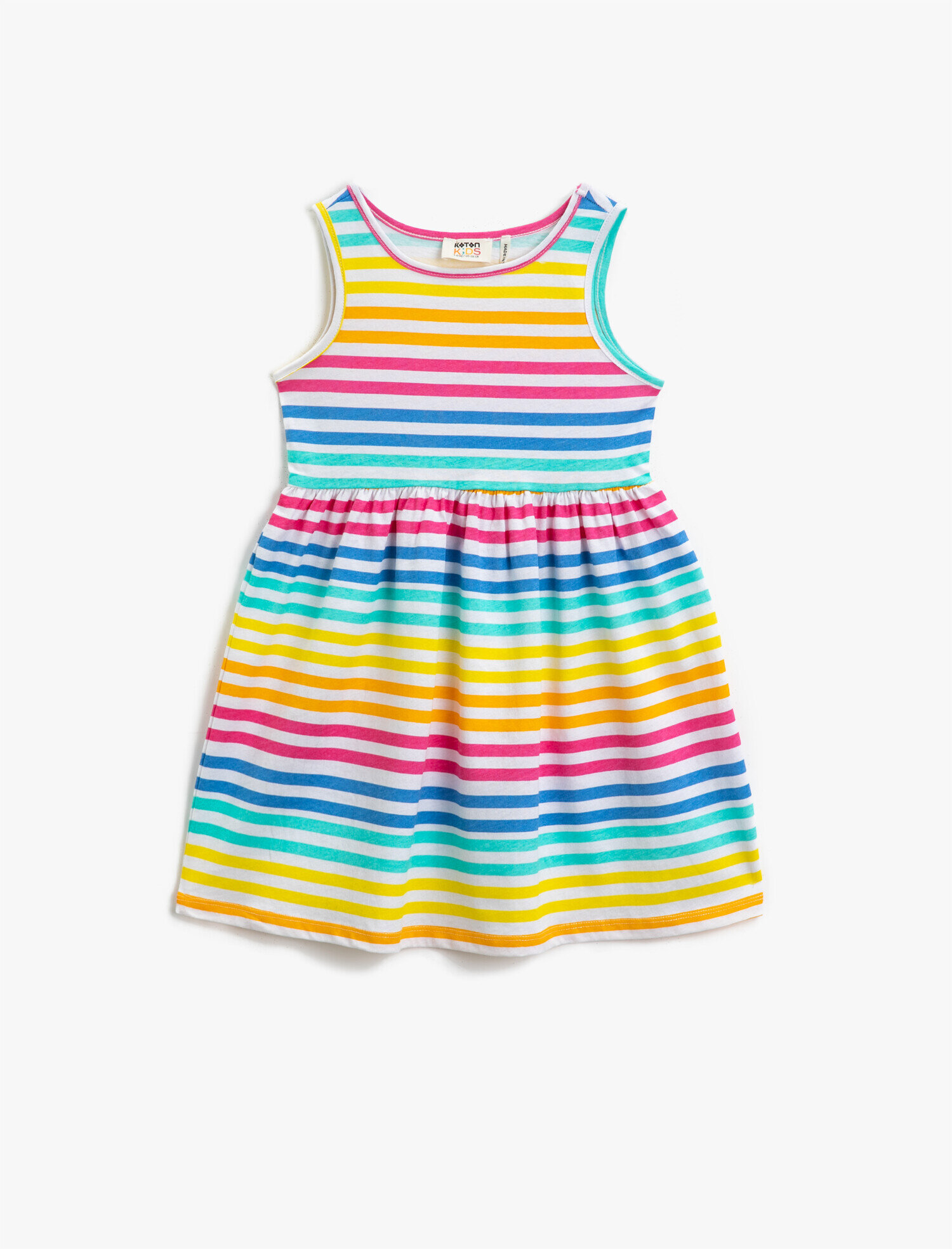  Kız Çocuk Çizgili Elbise Pamuklu Bisiklet Yaka Kolsuz