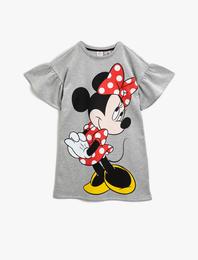 Minnie Mouse Lisanslı Baskılı Elbise Pamuklu Kısa Kollu
