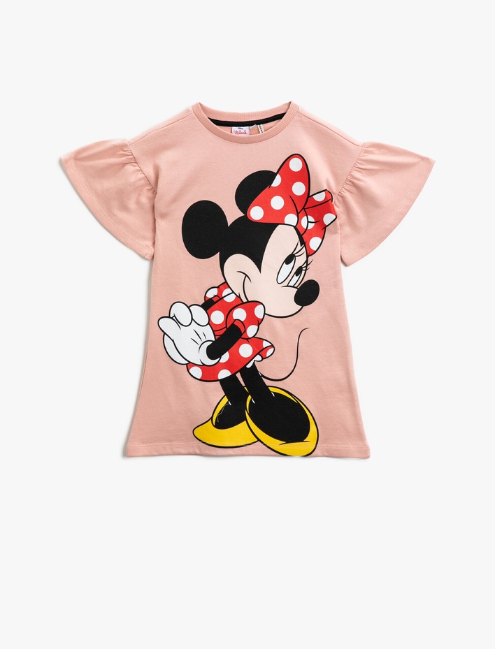 Kız Çocuk Minnie Mouse Lisanslı Baskılı Elbise Pamuklu Kısa Kollu