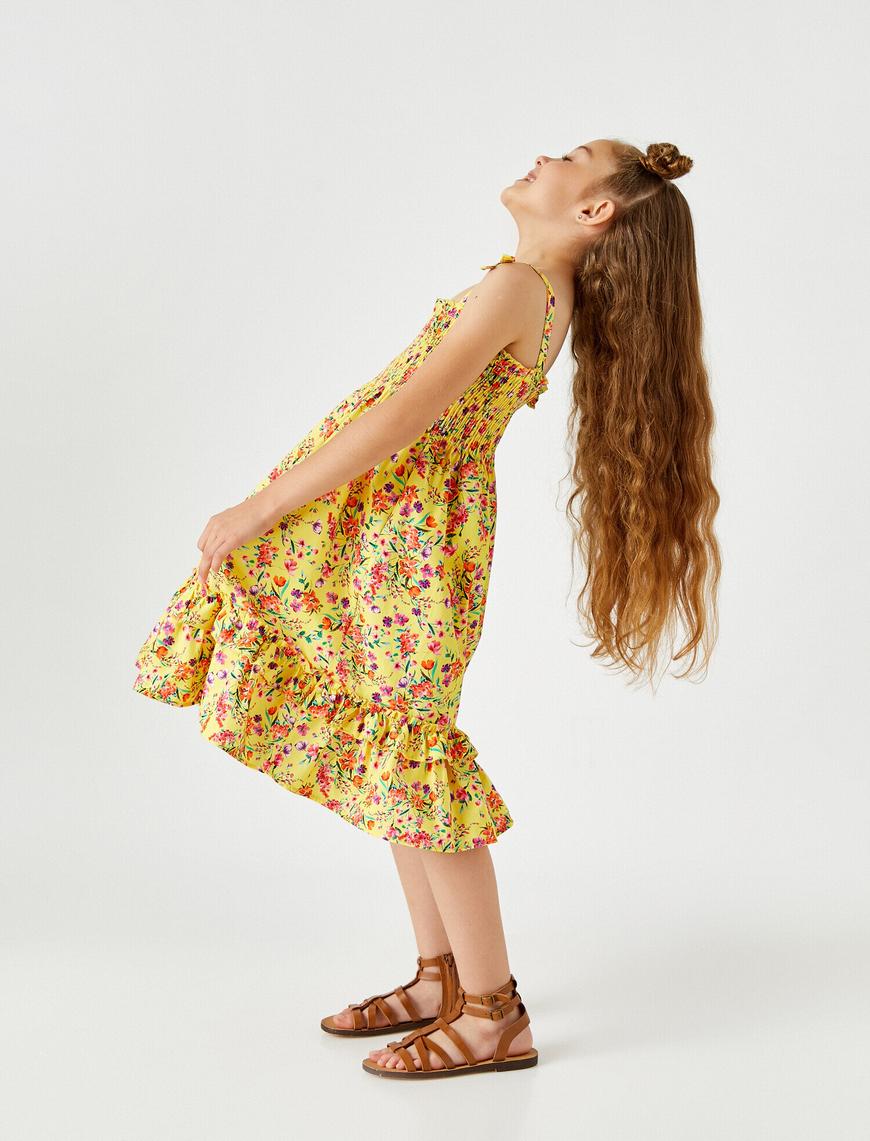  Kız Çocuk Çiçekli Yazlık Elbise Pamuklu