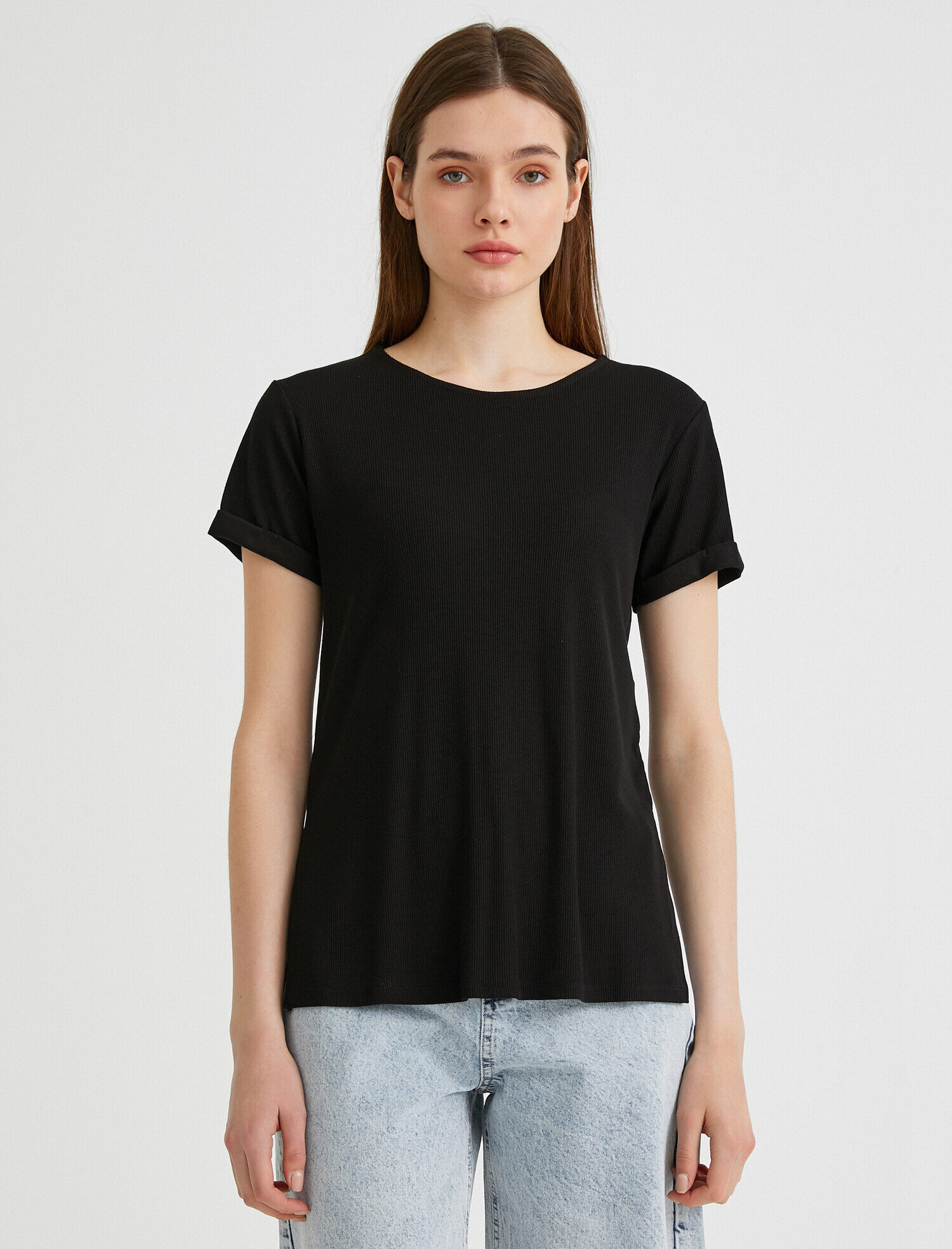   Yırtmaçlı Tişört Bisiklet Yaka