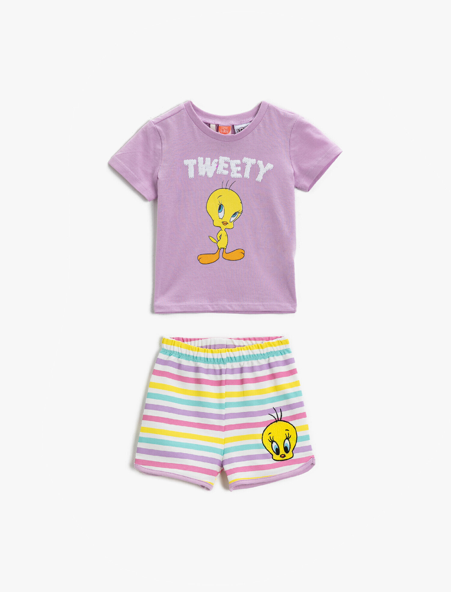  Kız Bebek Tweety Şort Çizgili Pamuklu