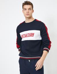 Bisiklet Yaka Uzun Kollu Baskılı Sweatshirt