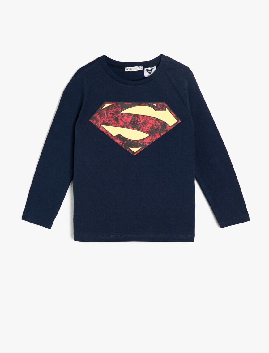  Erkek Çocuk Superman Lisanslı Baskılı Tişört Uzun Kollu
