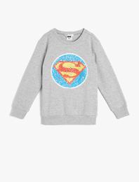 Superman Lisanslı Pul Payet İşlemeli Sweatshirt