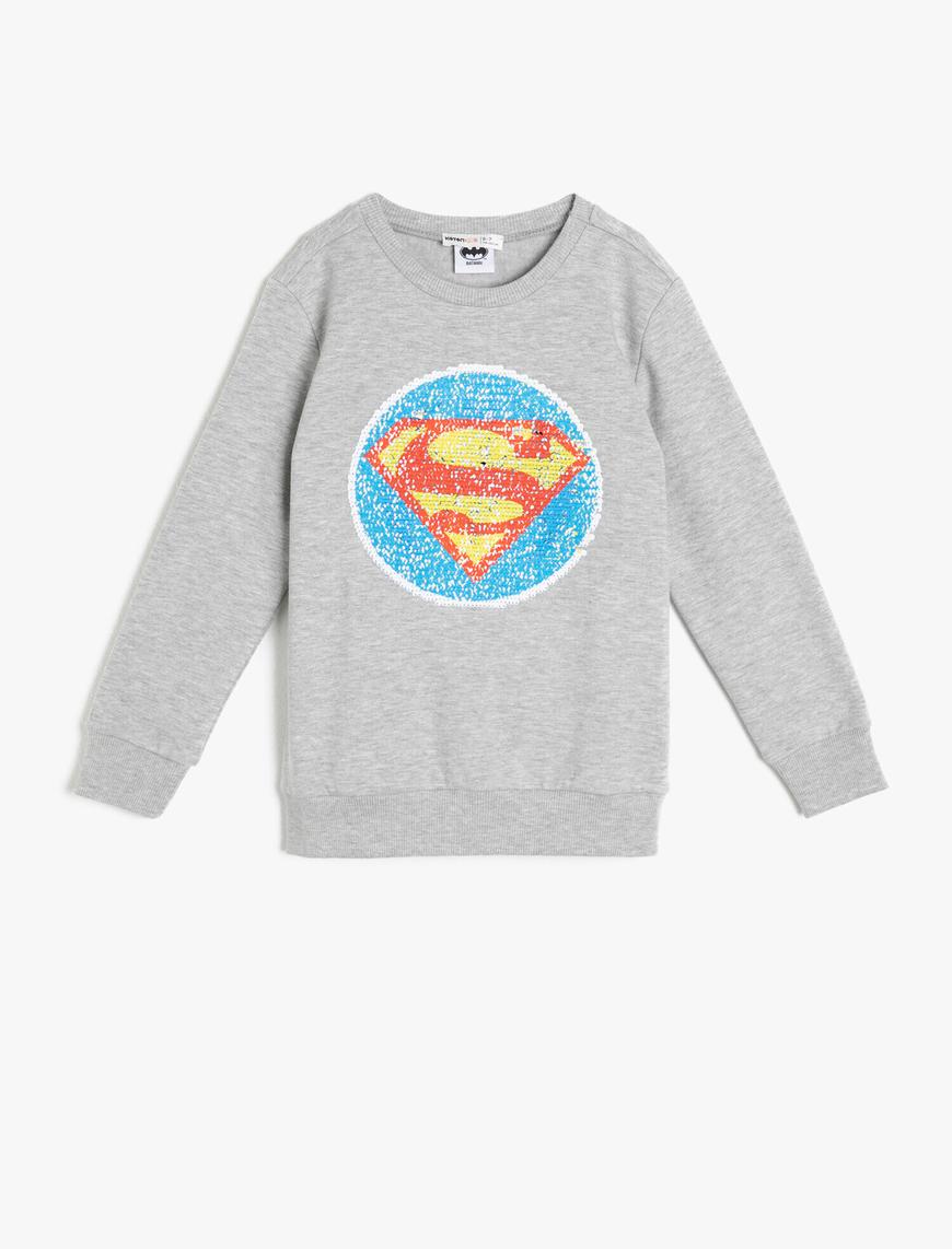  Erkek Çocuk Superman Lisanslı Pul Payet İşlemeli Sweatshirt