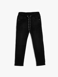 Kot Pantolon Pamuklu Beli Bağlamalı - Straight Jean