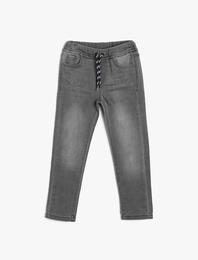 Kot Pantolon Pamuklu Beli Bağlamalı - Straight Jean