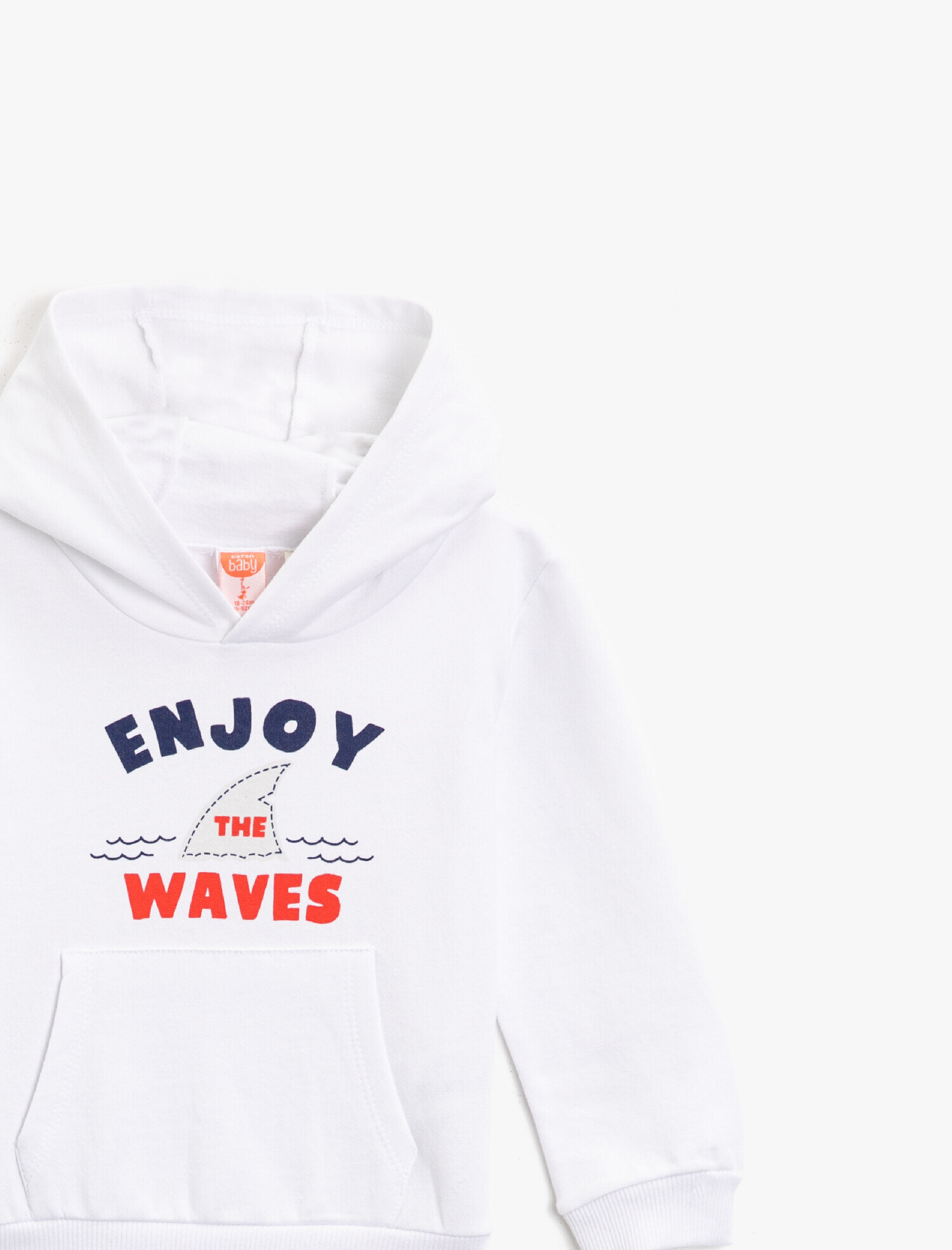  Erkek Bebek Yazılı Baskılı Kanguru Cepli Kapüşonlu Pamuklu Sweatshirt