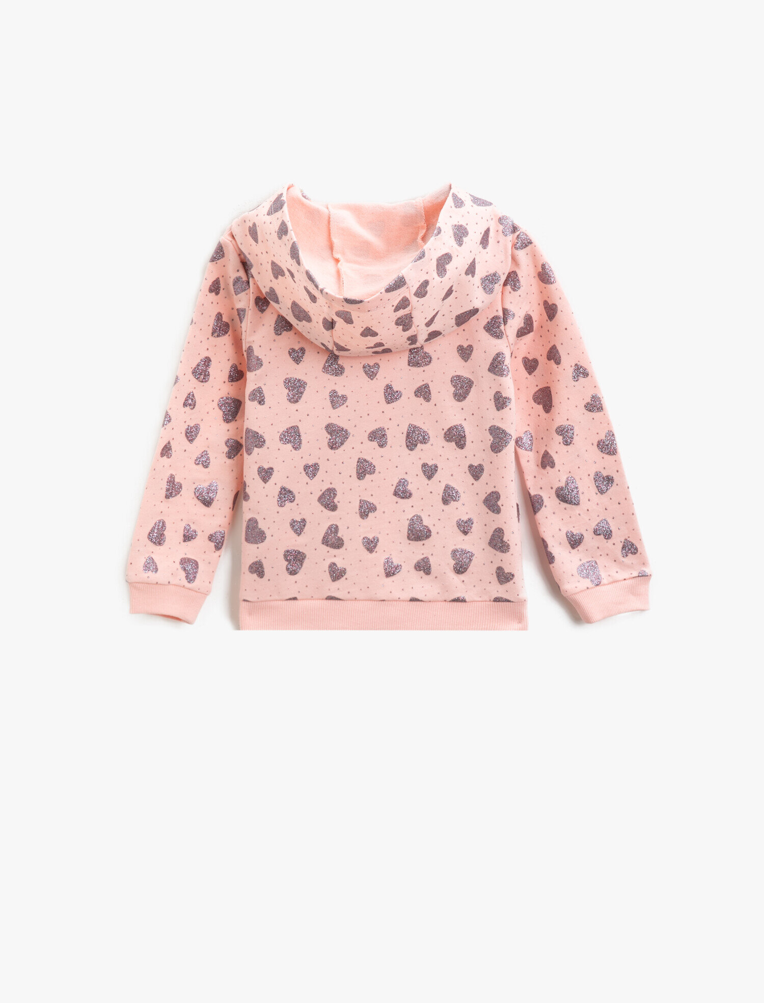  Kız Bebek Pamuklu Fermuarlı Kapüşonlu Simli Baskılı Sweatshirt