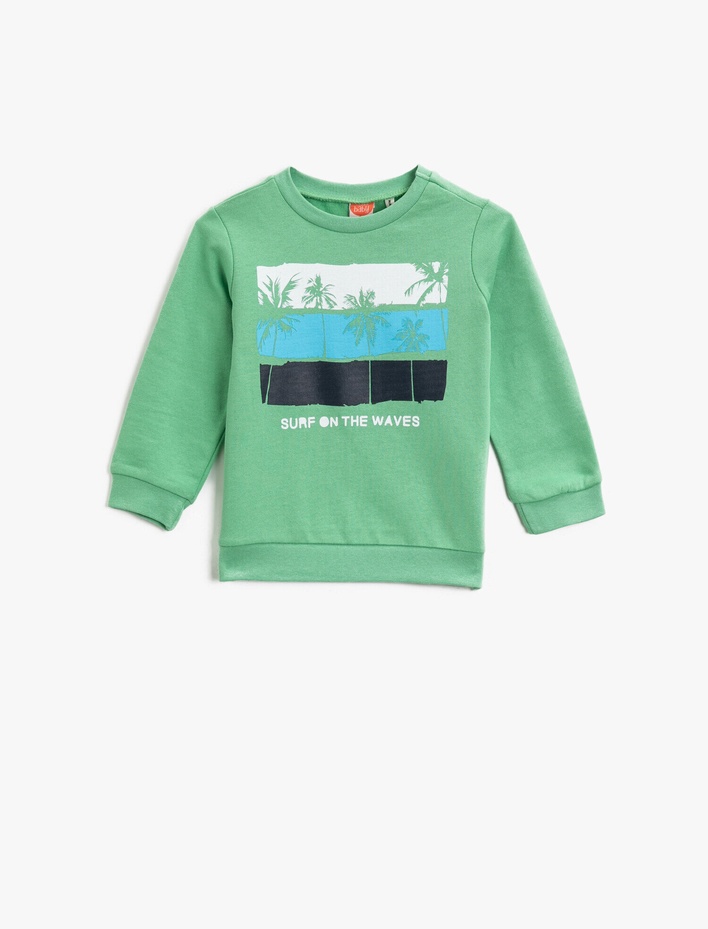 Erkek Bebek Baskılı Pamuklu Bisiklet Yaka Uzun Kollu Sweatshirt