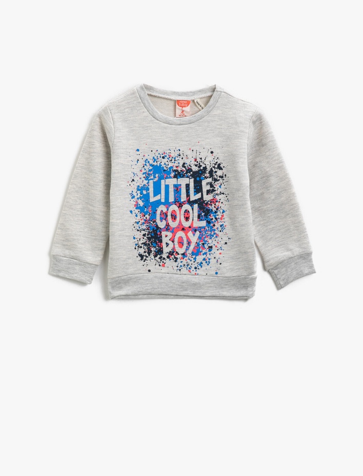 Erkek Bebek Pamuklu Yazılı Baskılı Bisiklet Yaka Uzun Kollu Sweatshirt