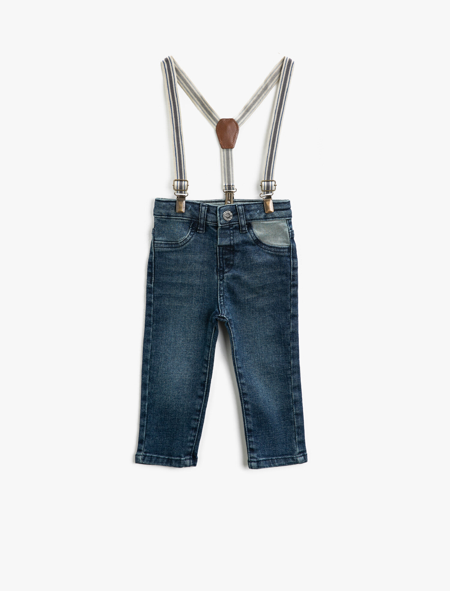  Erkek Bebek Kot Pantolon Slim Fit Rahat Kesim Askılı Cepli Pamuklu