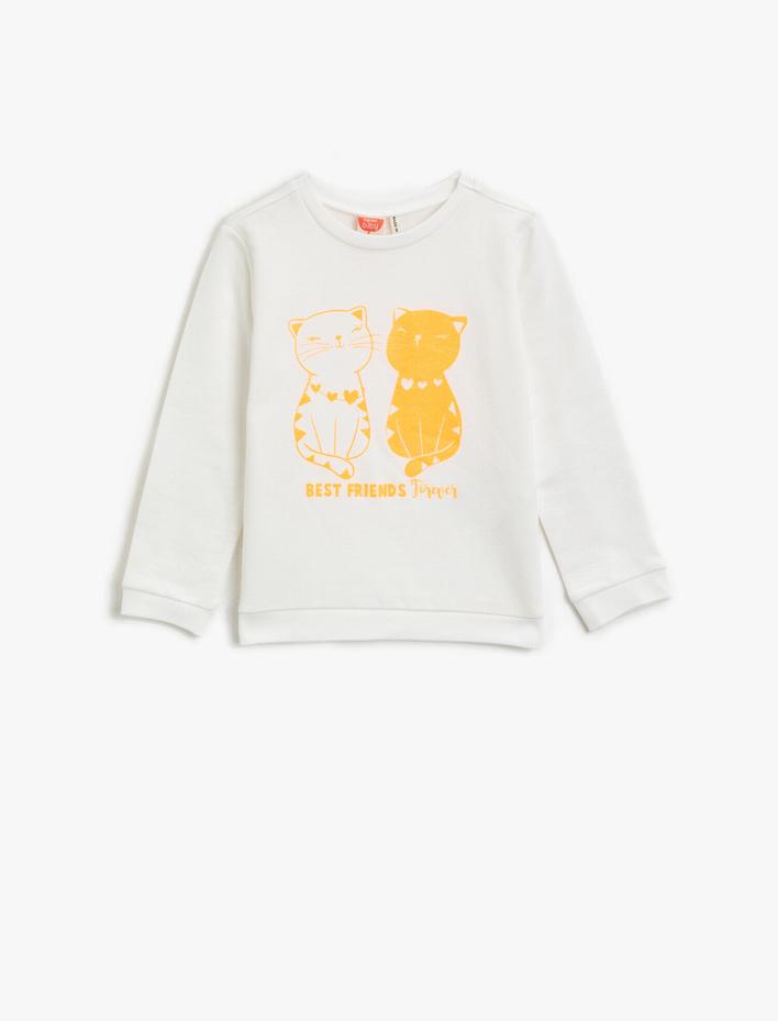 Kız Bebek Pamuklu Simli Baskılı Uzun Kollu Bisiklet Yaka Sweatshirt