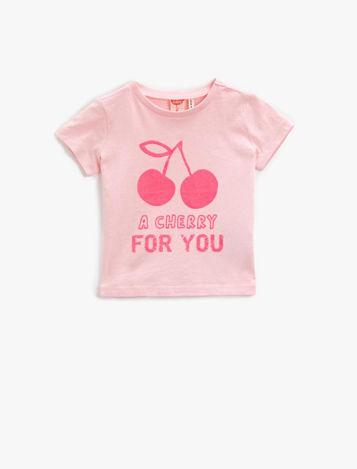 Kız Bebek Kısa Kollu Tişört Baskılı Pamuklu