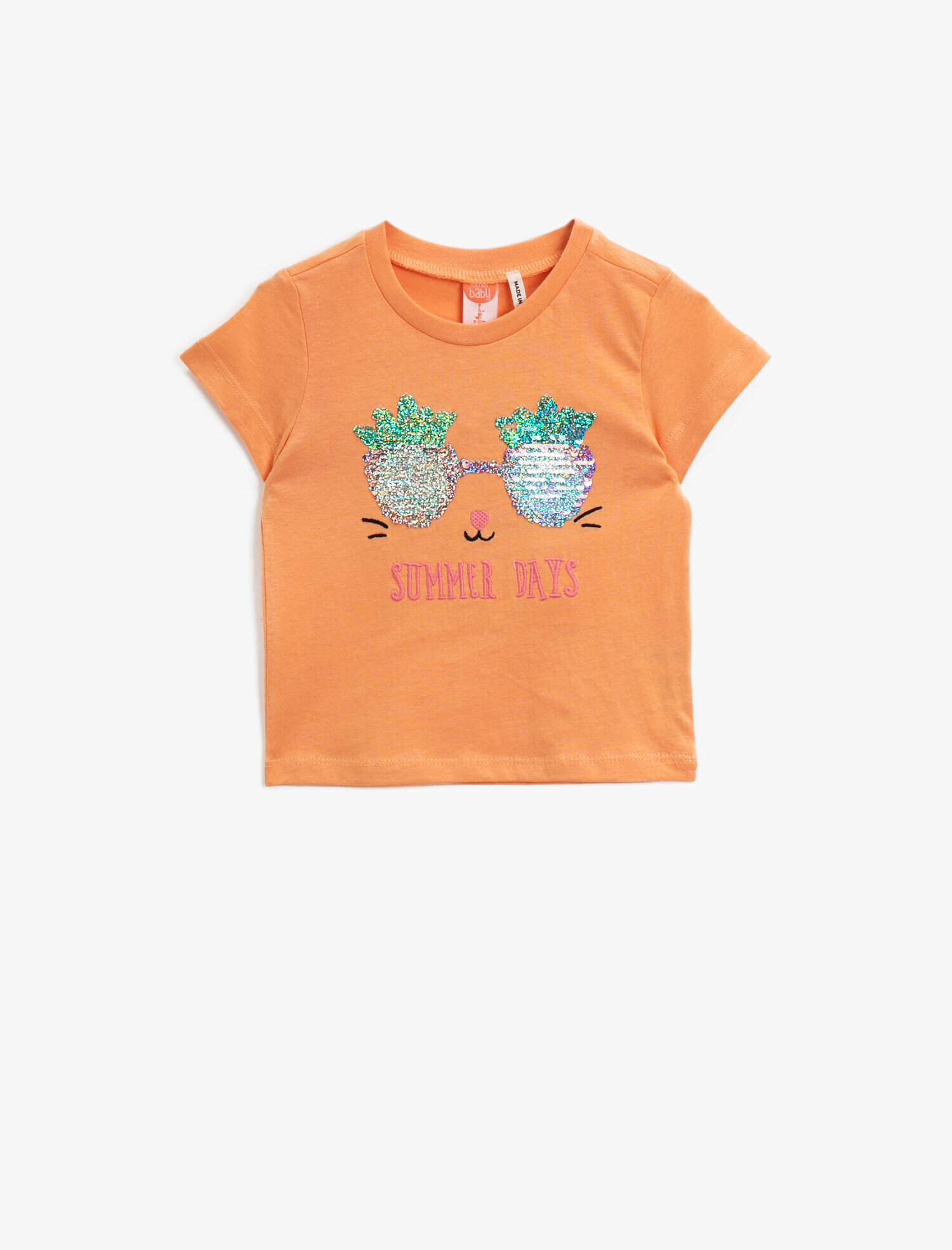  Kız Bebek Simli Tişört Yazı İşlemeli Pamuklu