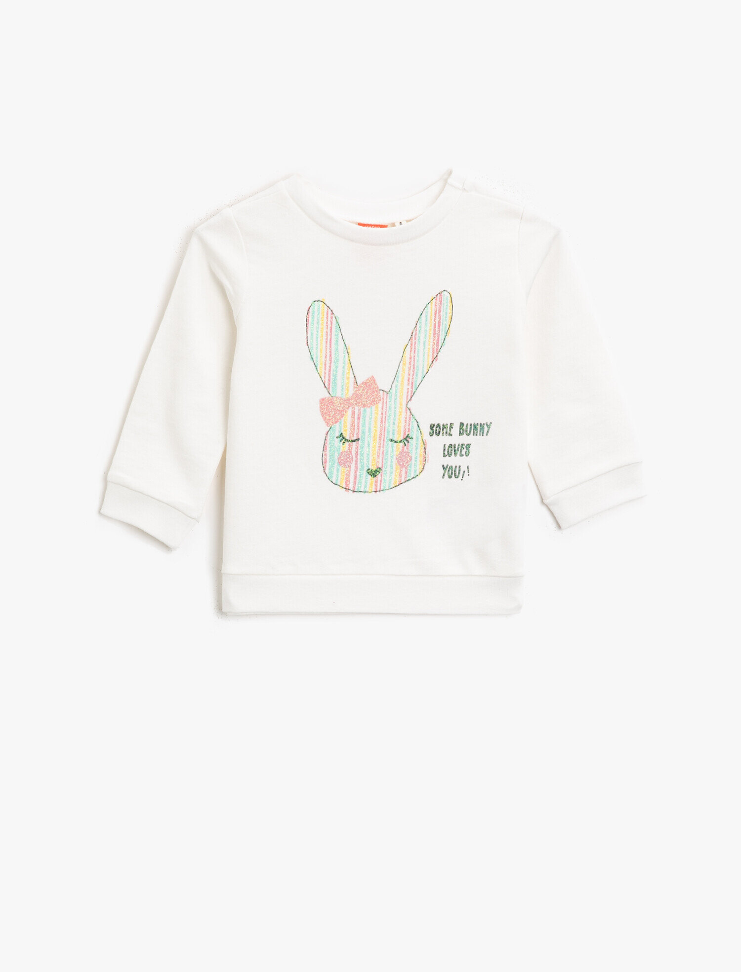  Kız Bebek Simli Baskılı Pamuklu Bisiklet Yaka Uzun Kollu Sweatshirt