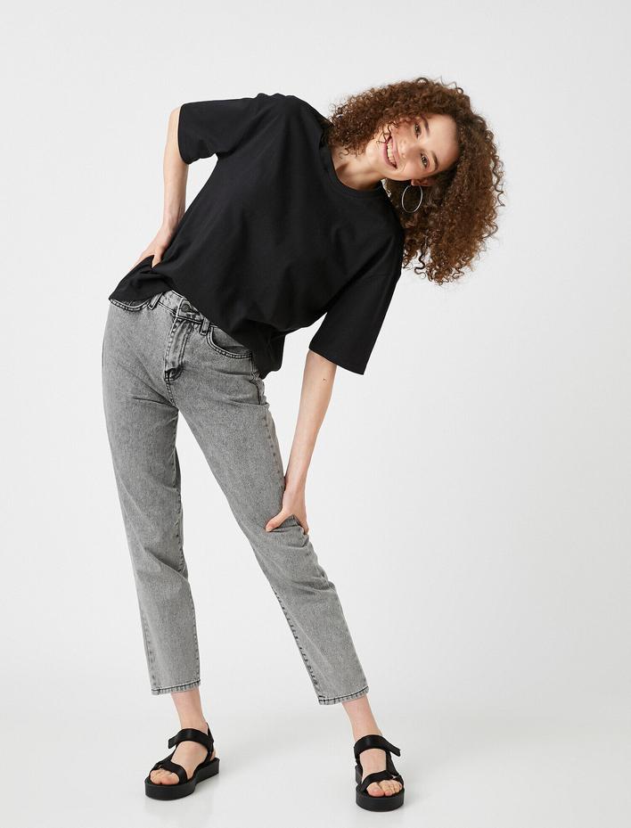  Normal Bel Dar Kesim Dar Paça Kot Pantolon - Mom Jean