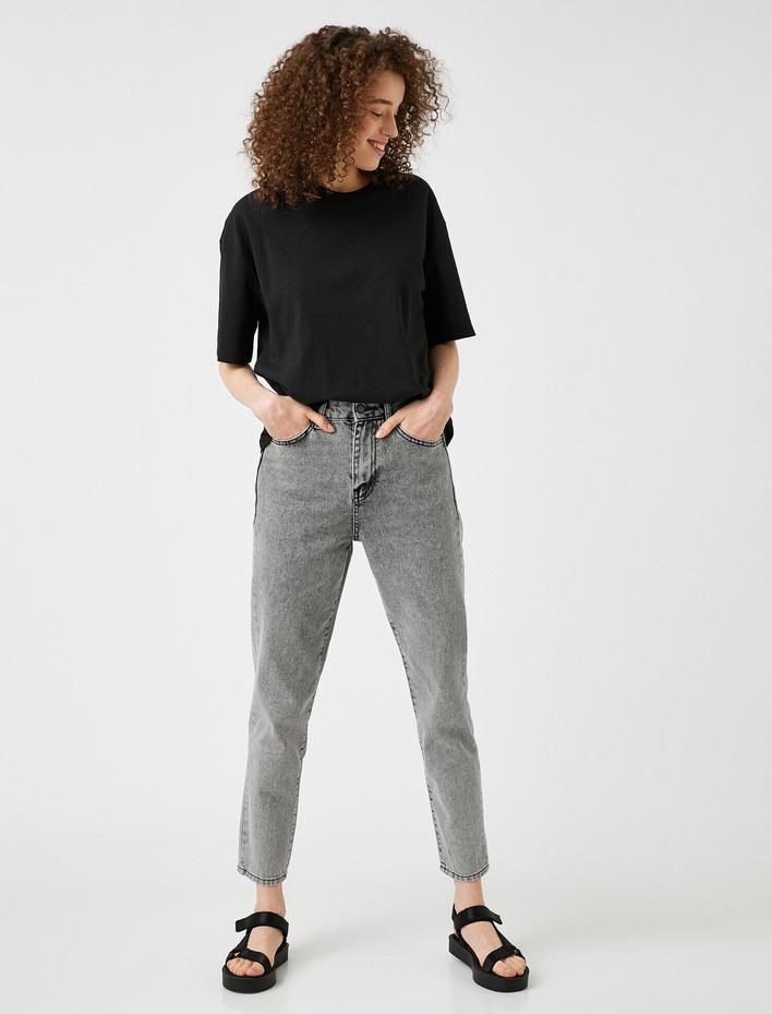  Normal Bel Dar Kesim Dar Paça Kot Pantolon - Mom Jean