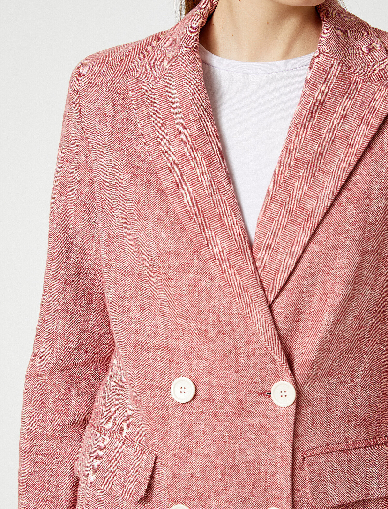   Keten Ceket Düğmeli Cep Detaylı