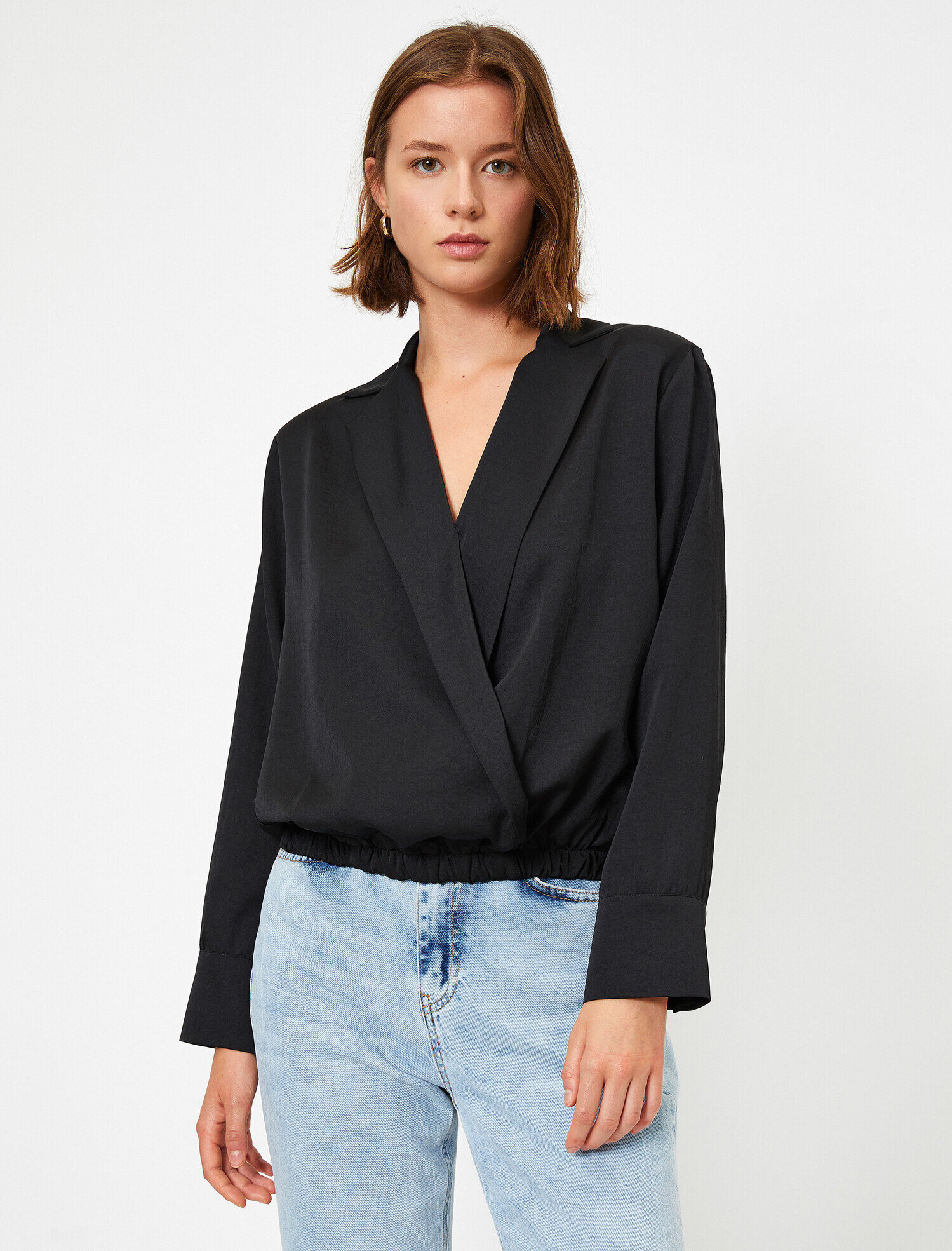   Vatkalı V Yaka Uzun Kollu Wrap Bluz