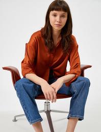 Mandarin Yaka Düğmeli Saten Gömlek