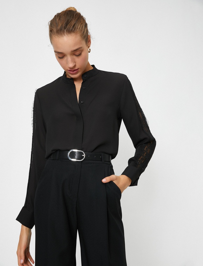  Dantel Detaylı Uzun Kollu Gömlek