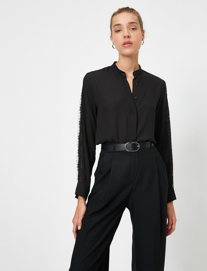  Dantel Detaylı Uzun Kollu Gömlek