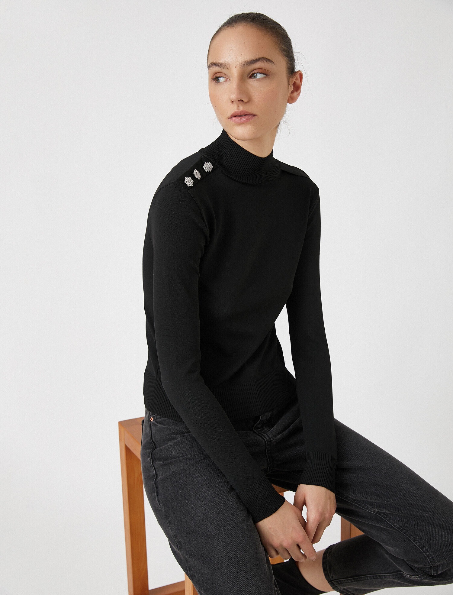   Balıkçı Yaka Düğme Detaylı Triko Kazak