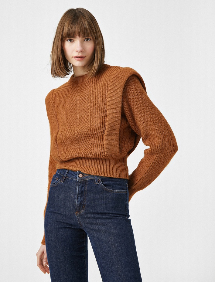  Bisiklet Yaka Vatkalı Oversize Triko Kazak