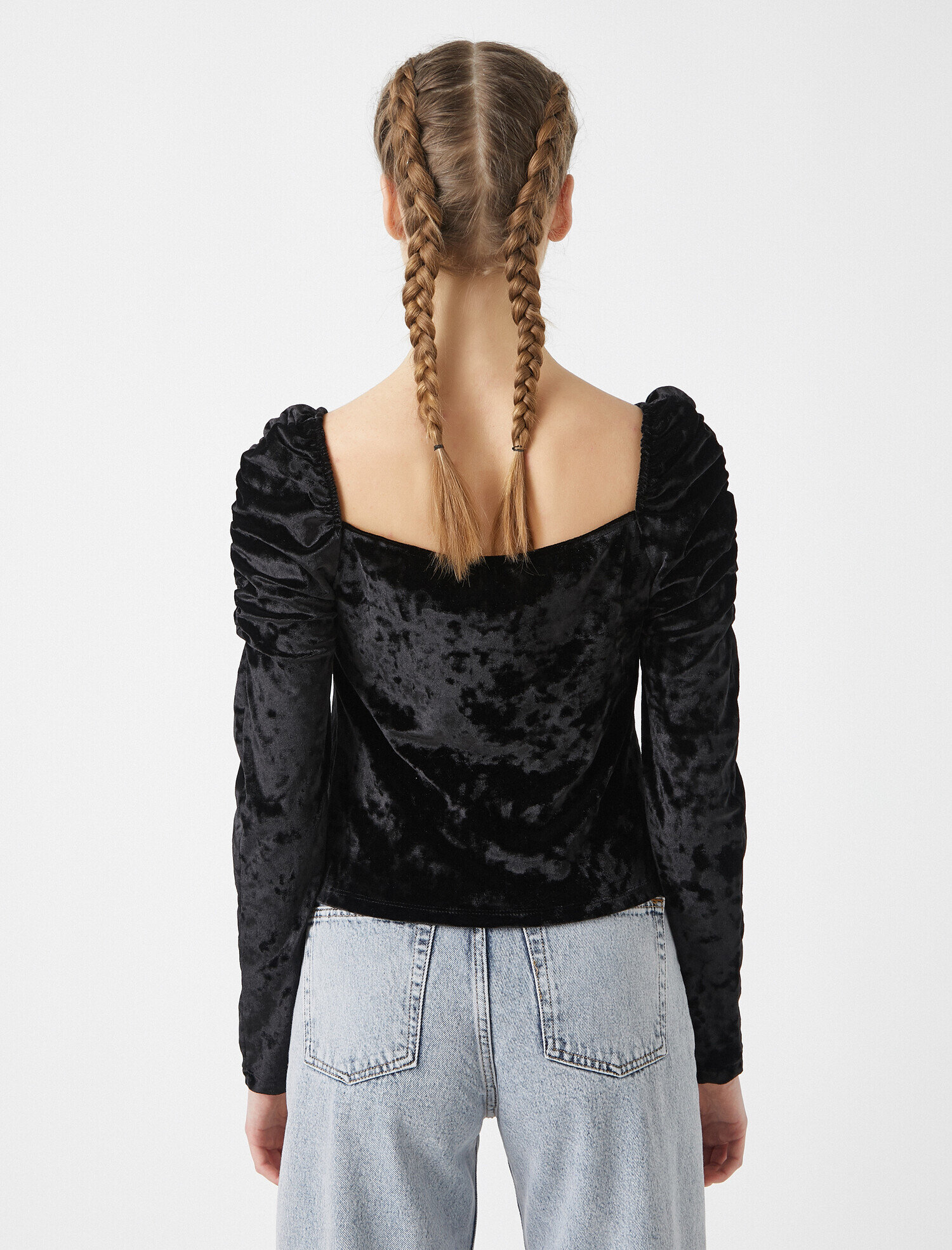   Uzun Kollu Tişört Büzgülü Kadife