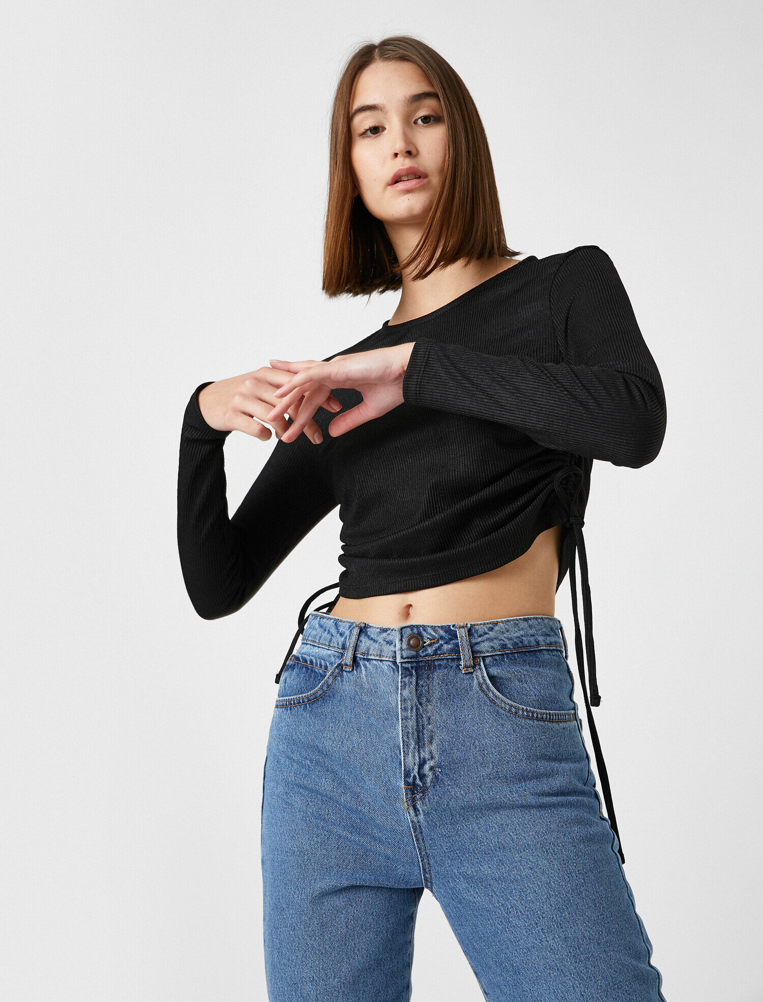   Bisiklet Yaka Büzgü Detaylı Kazak