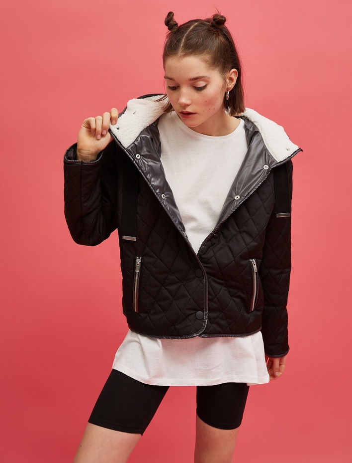  Suni Kürk Detaylı Kapitoneli Ceket