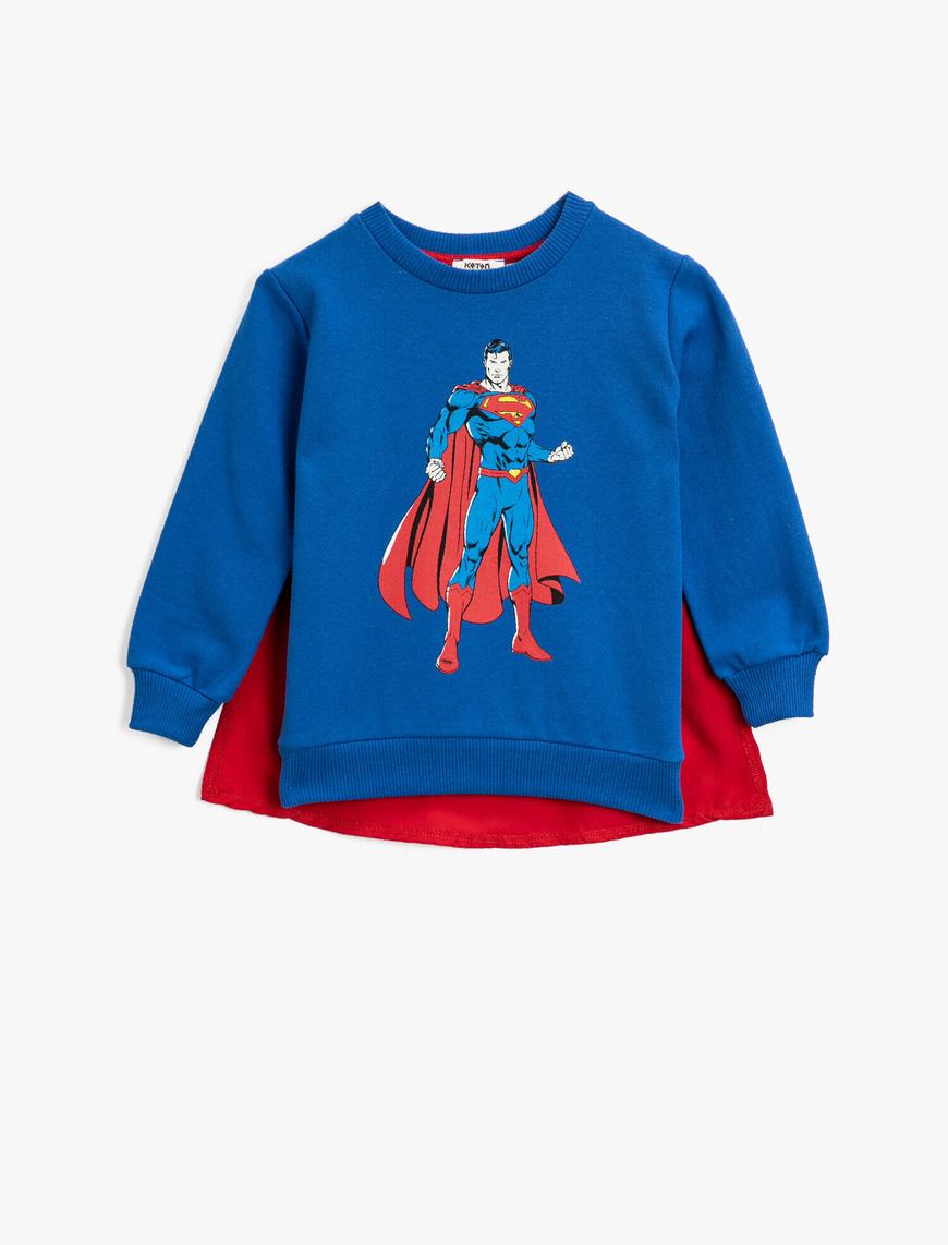  Erkek Çocuk Pamuklu Superman Lisanslı Baskılı Pelerinli Sweatshirt