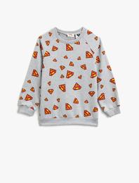 Superman Lisanslı Baskılı Bisiklet Yaka Uzun Kollu Sweatshirt