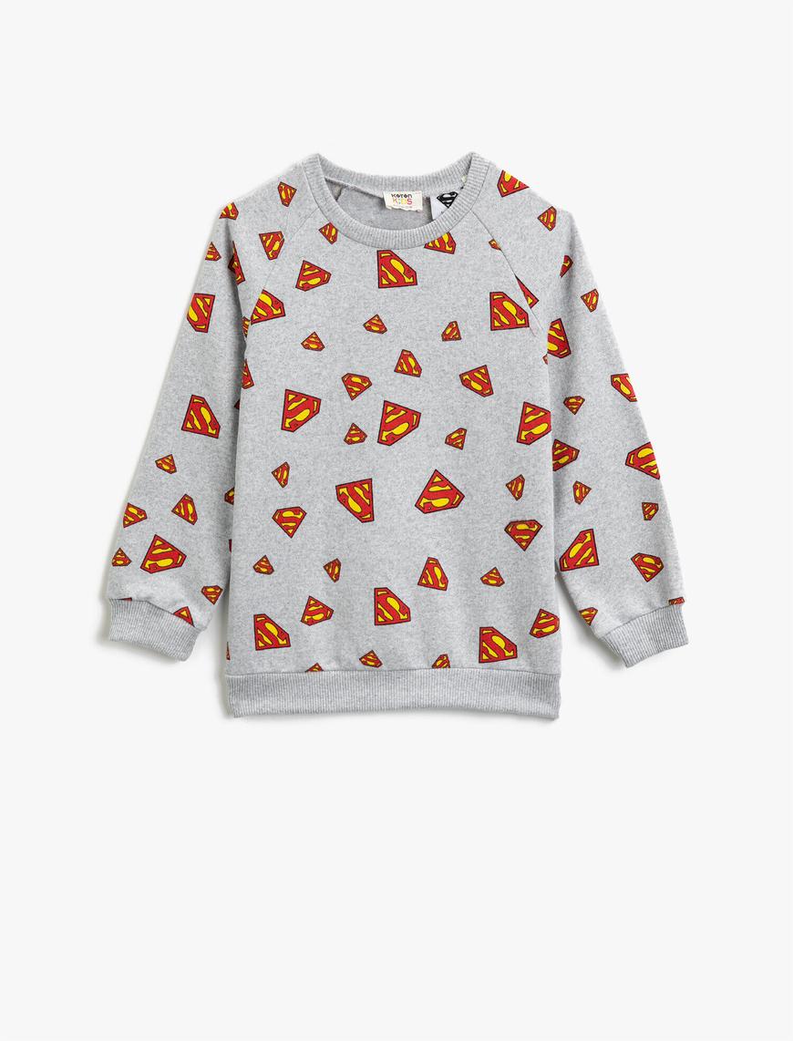  Erkek Çocuk Superman Lisanslı Baskılı Bisiklet Yaka Uzun Kollu Sweatshirt