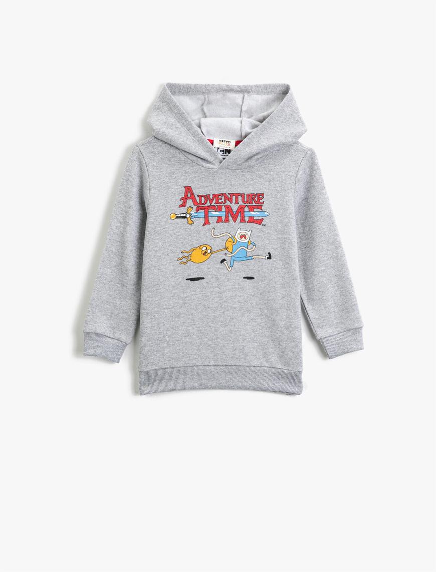  Erkek Çocuk Adventure Time Lisanslı Baskılı Kapüşonlu Uzun Kollu Sweatshirt