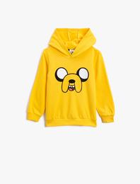 Pamuklu Adventure Time Lisanslı Baskılı Kapüşolu Sweatshirt