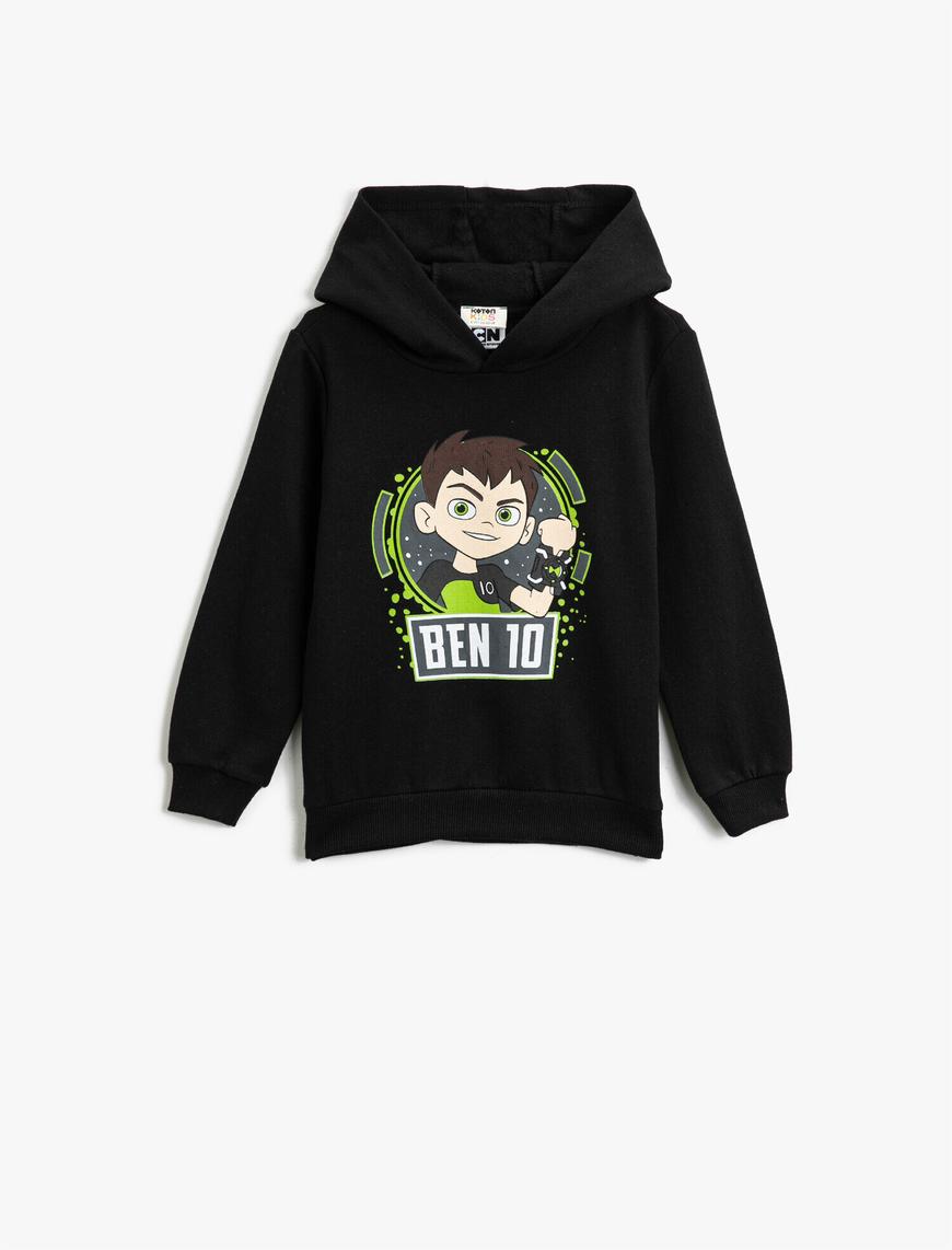  Erkek Çocuk BEN 10 Lisanslı Baskılı Kapüşonlu Uzun Kollu Sweatshirt