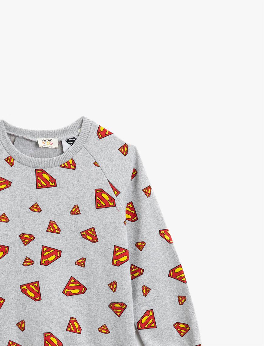  Erkek Çocuk Superman Lisanslı Baskılı Bisiklet Yaka Uzun Kollu Sweatshirt