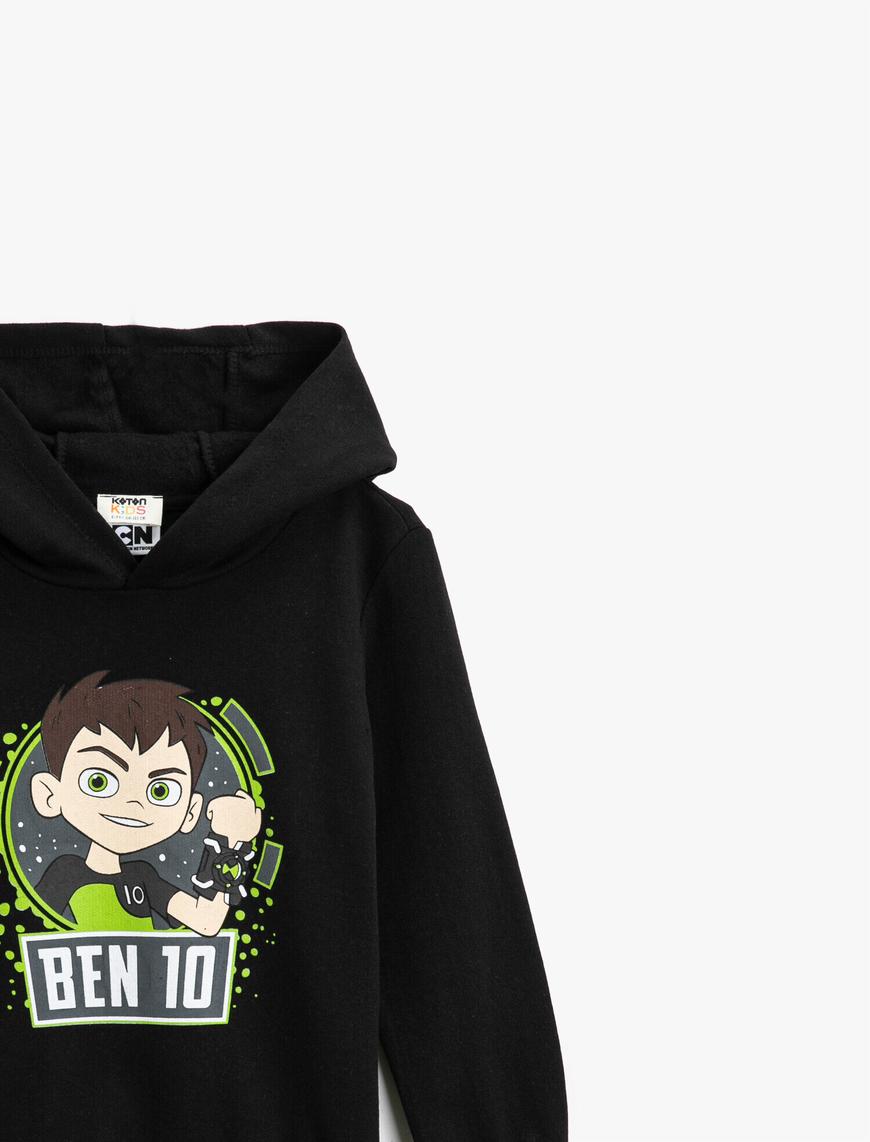  Erkek Çocuk BEN 10 Lisanslı Baskılı Kapüşonlu Uzun Kollu Sweatshirt