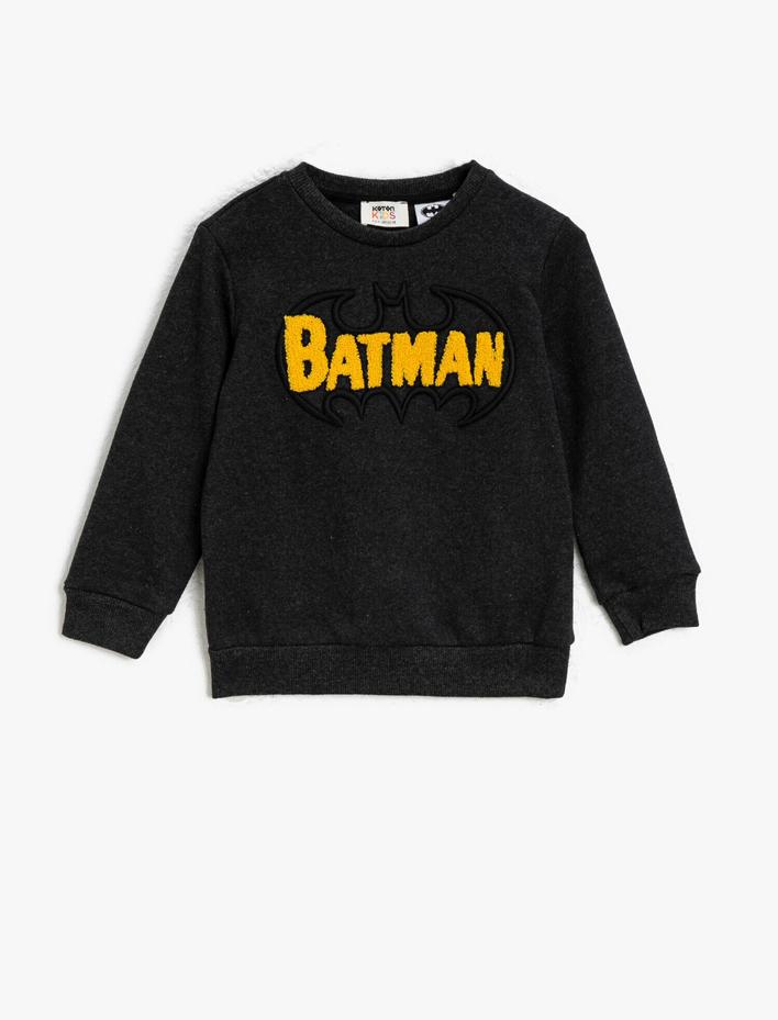 Erkek Çocuk Batman Lisanslı İşlemeli Bisiklet Yaka Sweatshirt