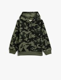 Kapüşonlu Uzun Kollu Kamuflaj Desenli Sweatshirt
