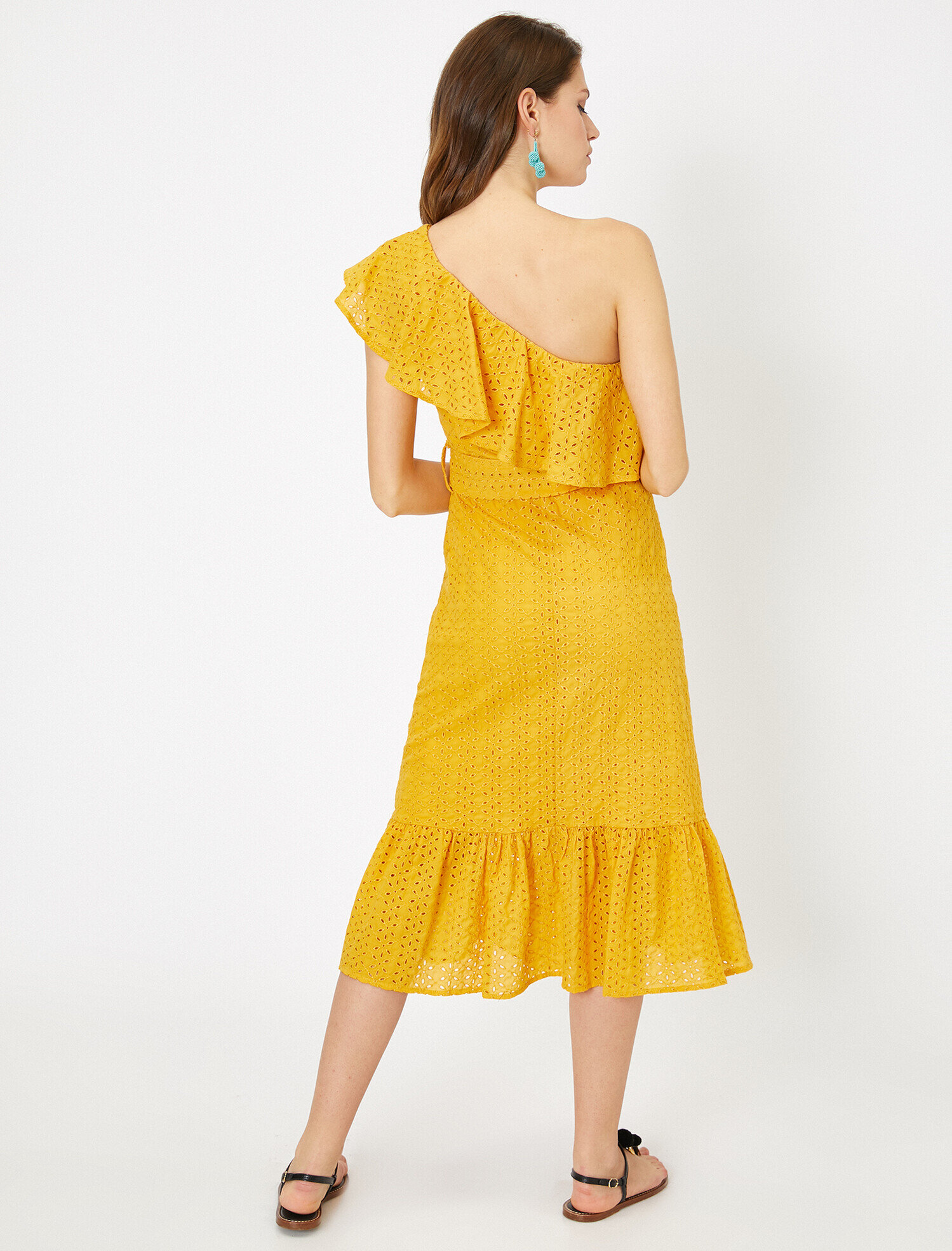   Omuz Detaylı Kemer Detaylı Fırfır Detaylı Dantel Detaylı Midi Elbise