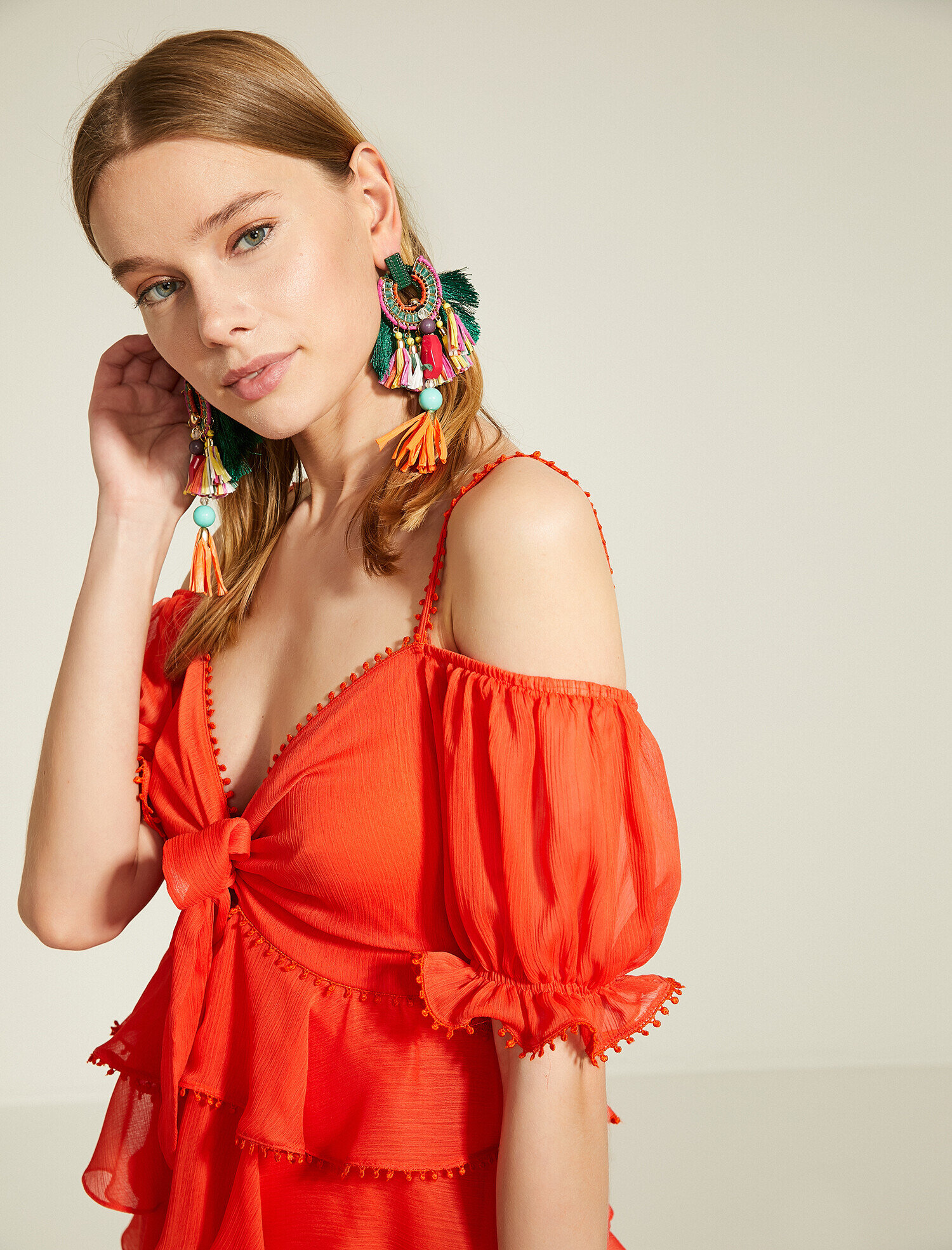   Askılı Kısa Kollu Fırfır Detaylı Mini Elbise