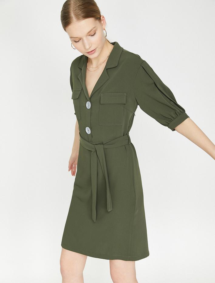  Düğme Detaylı Elbise