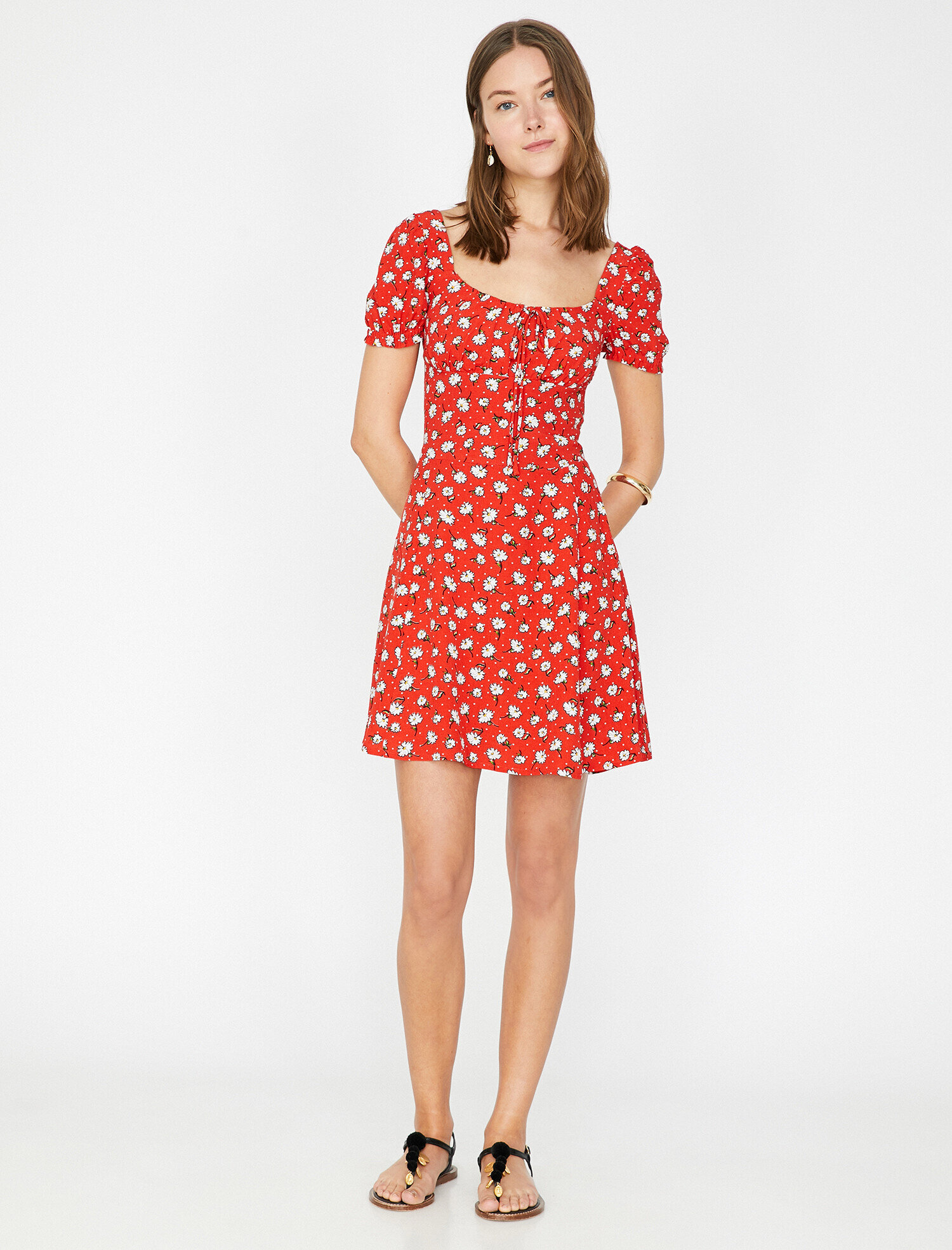   Çiçek Desenli Mini Elbise