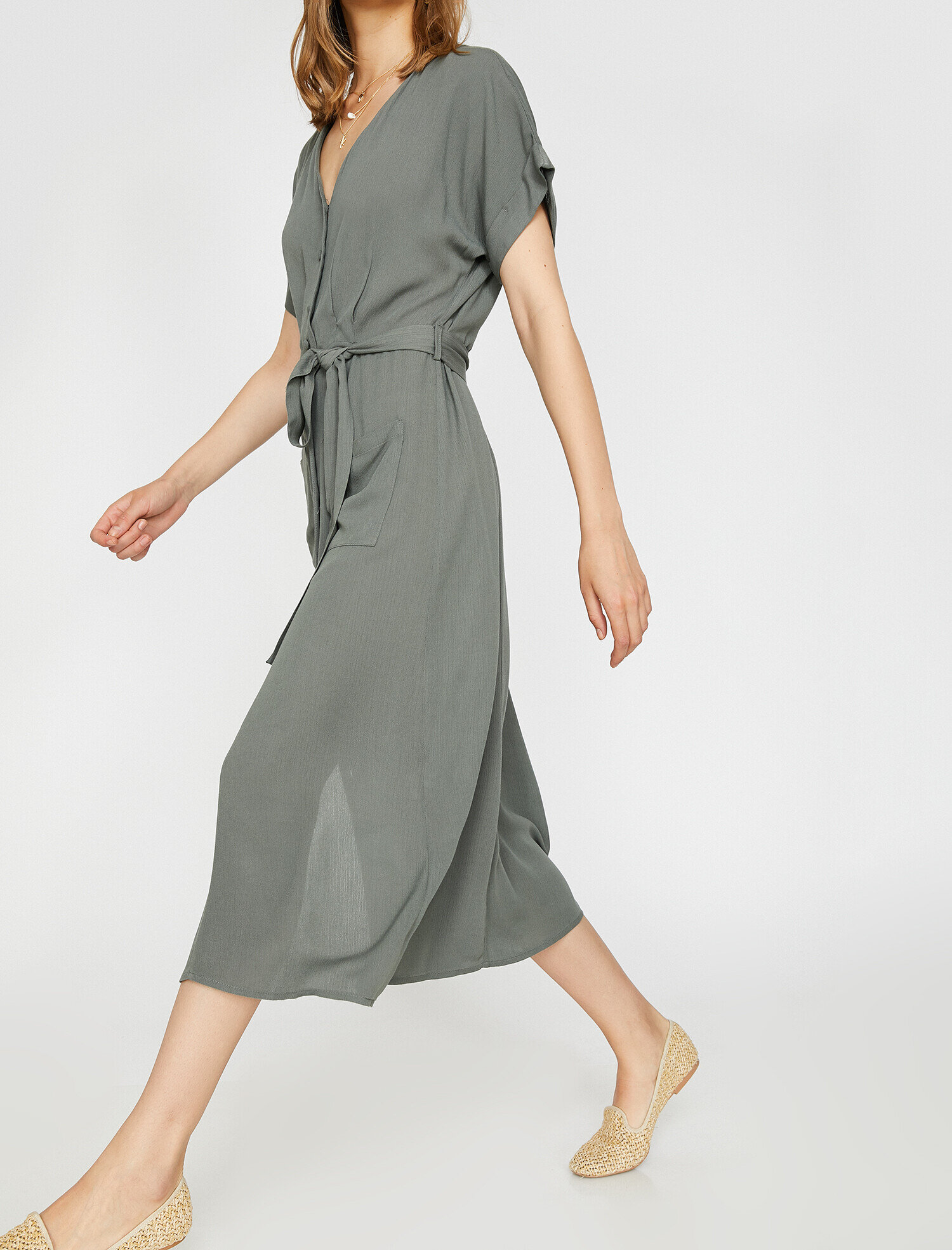   Düğme Detaylı Elbise