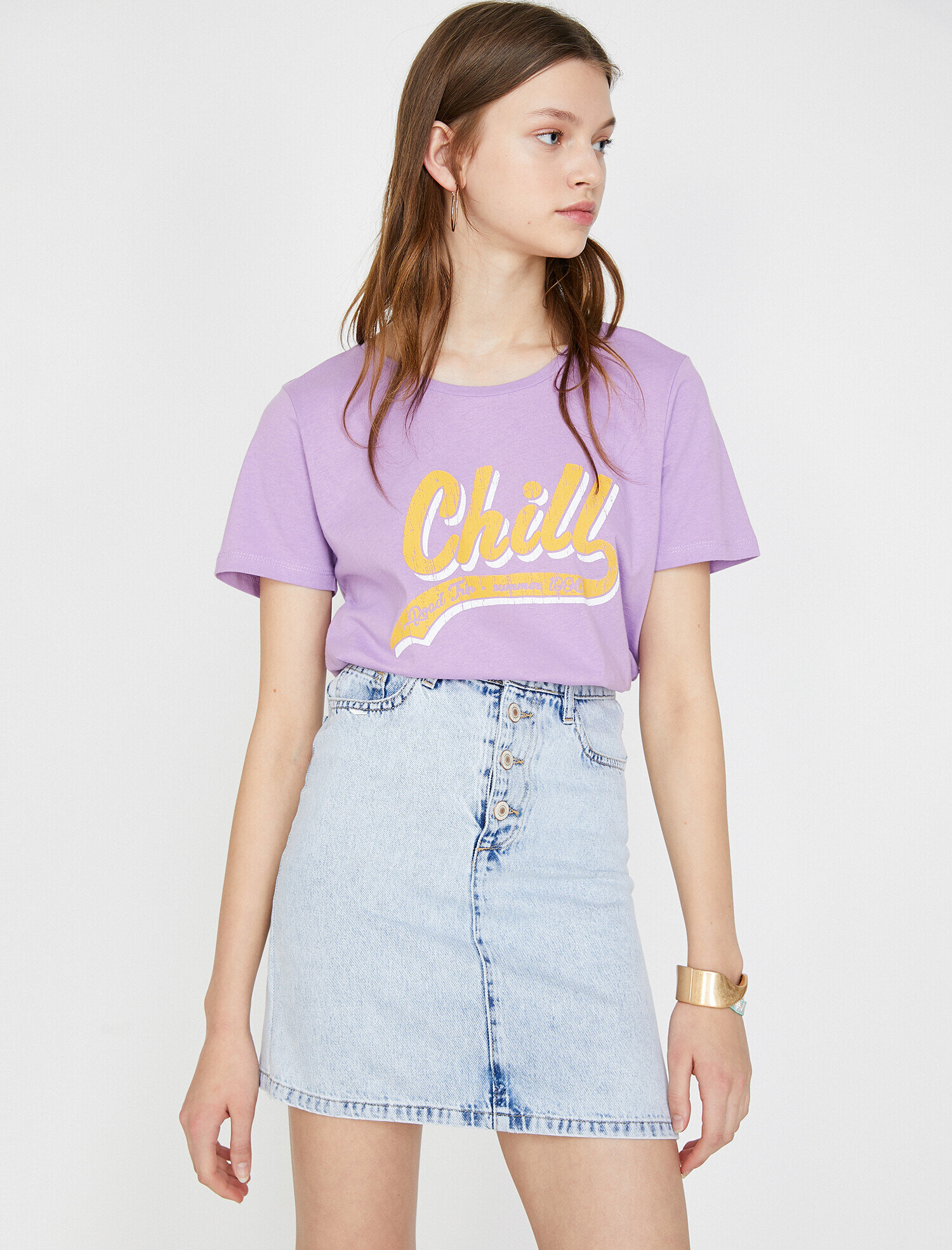   Bisiklet Yaka Baskılı Kısa Kol Tişört