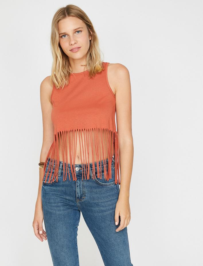  Püskül Detaylı Crop Atlet